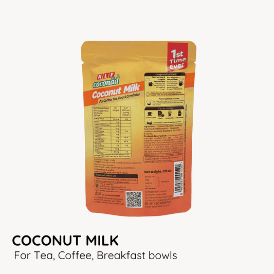 KLF Coconad Coconut Milk for Coffee, Tea, and Breakfast 110 ml — back of the product pack