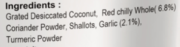 KLF Coconad Roasted Coconut Masala (Thenga Varutharachathu) — ingredients information