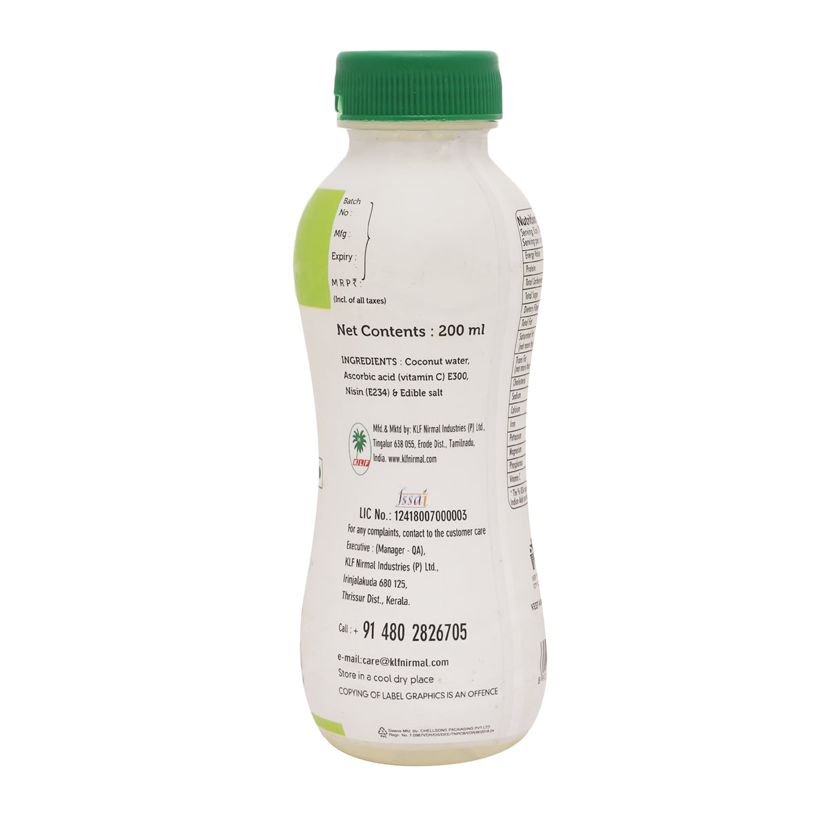 KLF Coconad Coconut Water — back of the product pack