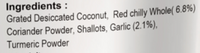 KLF Coconad Roasted Coconut Masala (Thenga Varutharachathu) — ingredients information