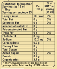 KLF Coconad Coconut Vinegar — nutrition information