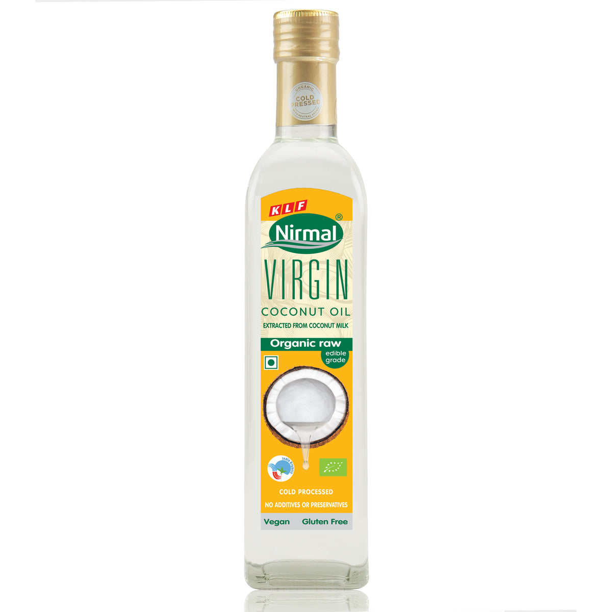 KLF Nirmal Organic Raw Virgin Coconut Oil Glass Bottle